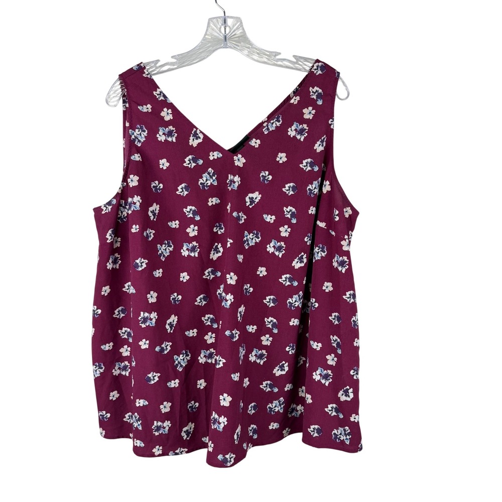 Lane Bryant Floral Tank Top Burgundy Purple V-Neck Sleeveless Blouse Size 18